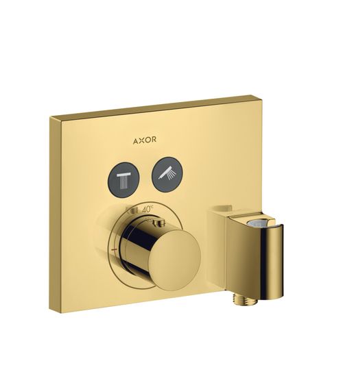 AXOR-HG-AXOR-ShowerSelect-Thermostat-Unterputz-eckig-fuer-2-Verbraucher-mit-Wandanschluss-und-Brausehalter-Polished-Gold-Optic-36712990 gallery number 1